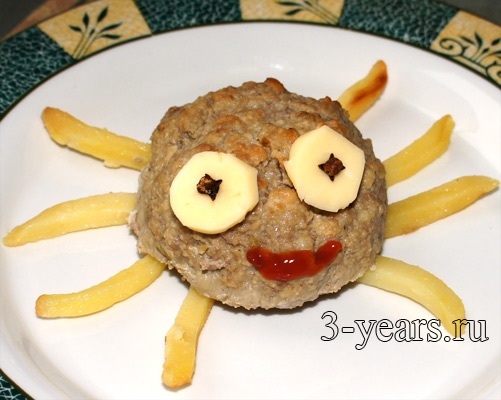 паучок из котлеты, весёлый рецепт